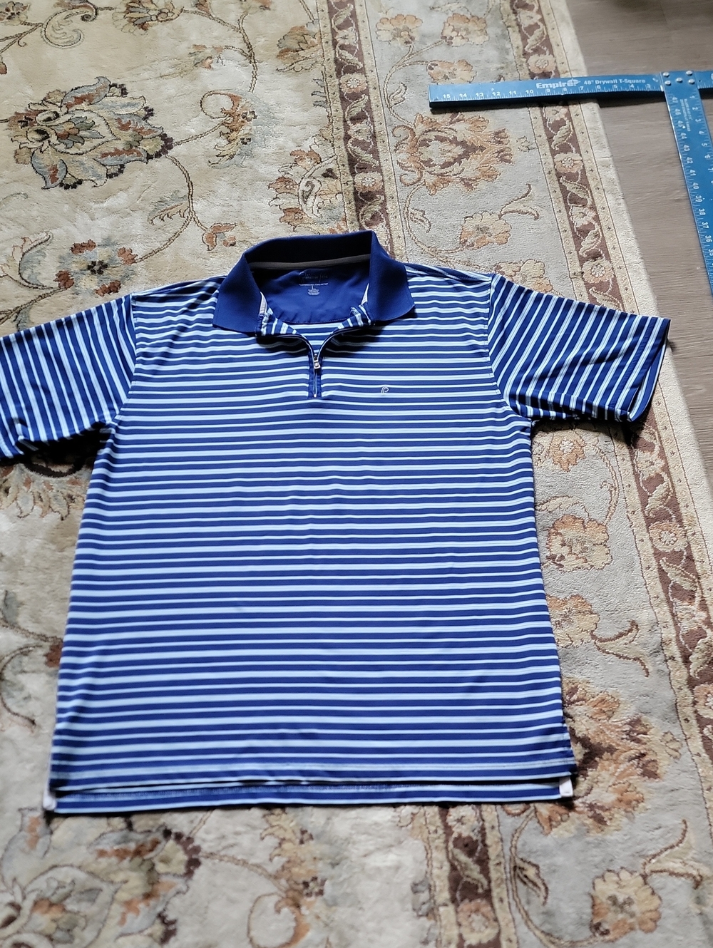 Fernando Pena Blue & White Striped Polo Shirt Zipper Size Large